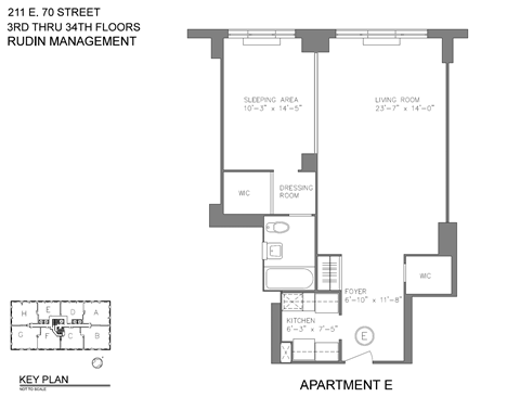 Floor plan for 1 bed, 1 bath, 802 sqft